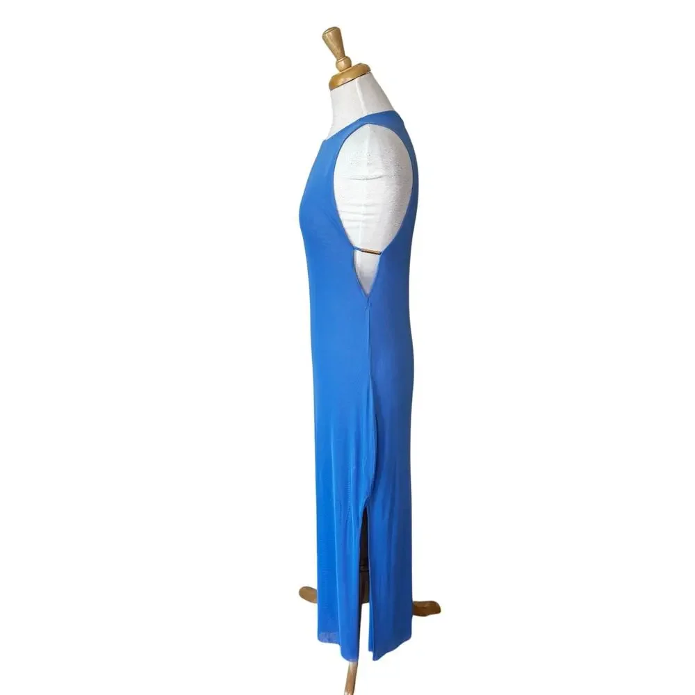 Caroline Constas sheer sleeveless maxi beach cover up cornflower blue size Small